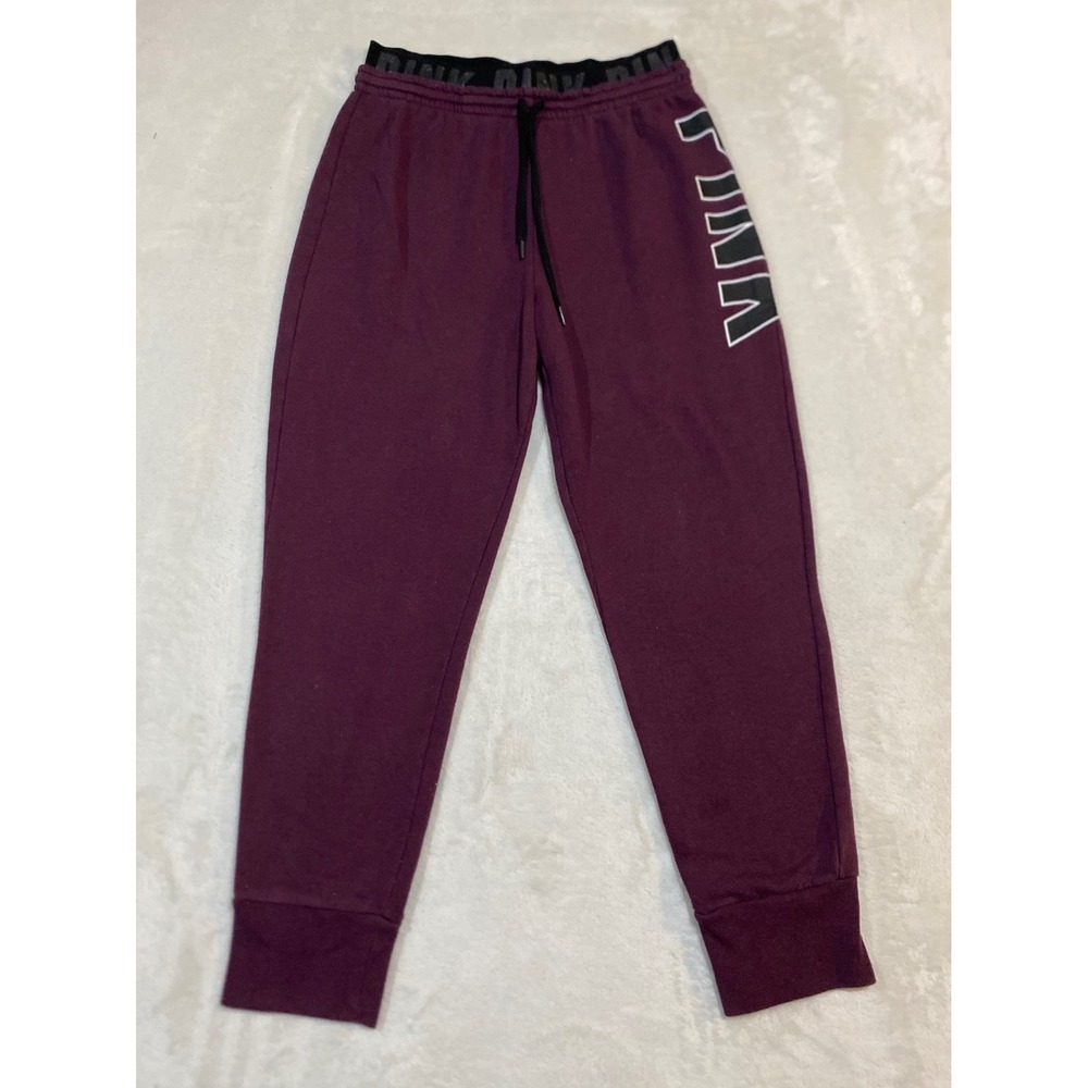 Victoria's Secret PINK Jogger Sweatpants Burgundy Maroon Logo Size Medium